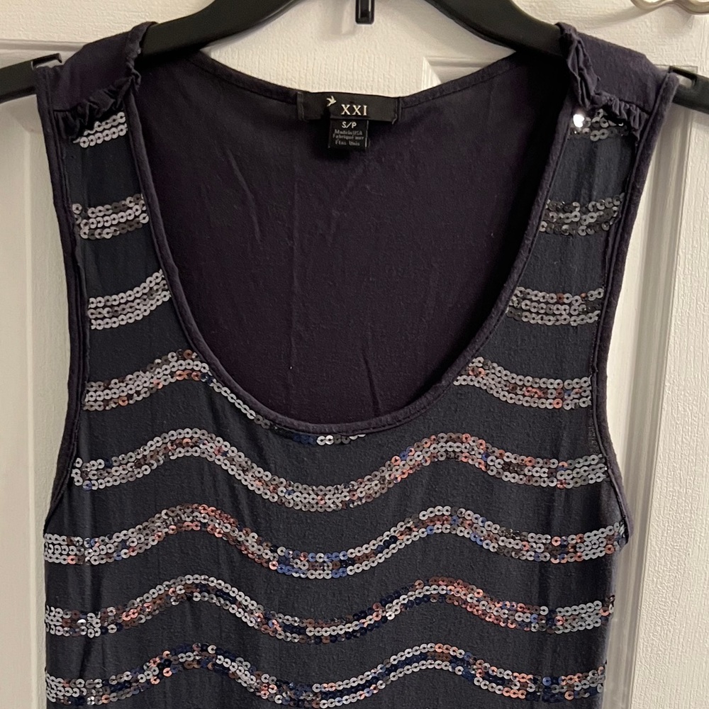 Forever21 Grey Sequined Stripes Tank Top - Picture 3 of 7